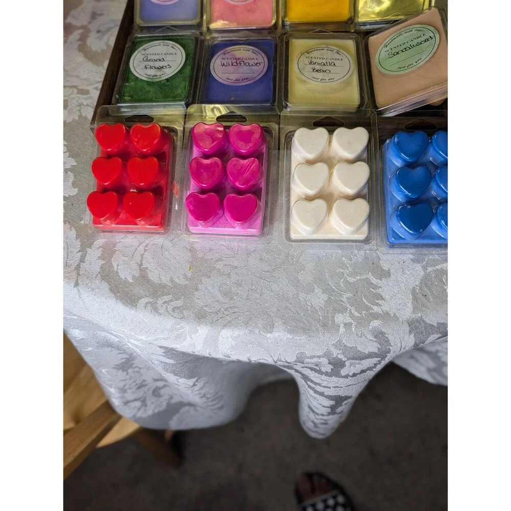 Handmade Scented Heart Wax Melt Tarts, 14pc Assorted Scents/Colors
